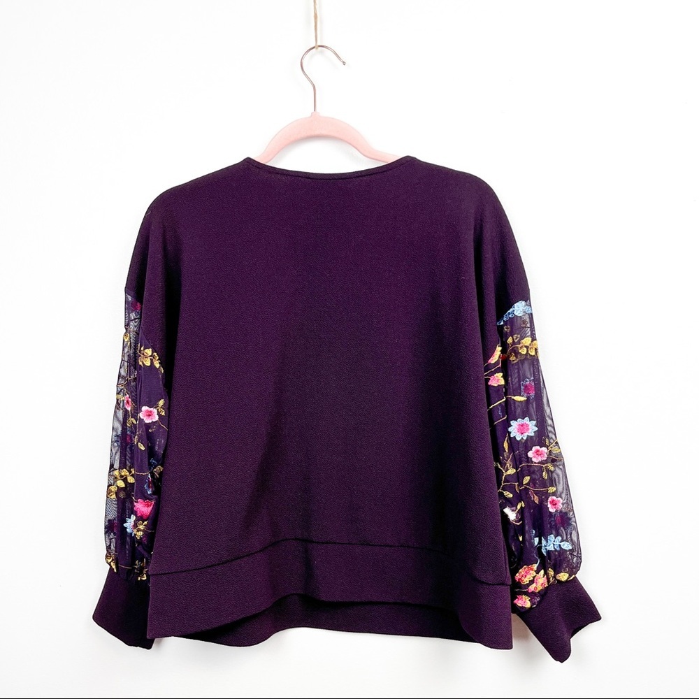 Floral Embroidered Long Sleeve Purple Top - Picture 6 of 7
